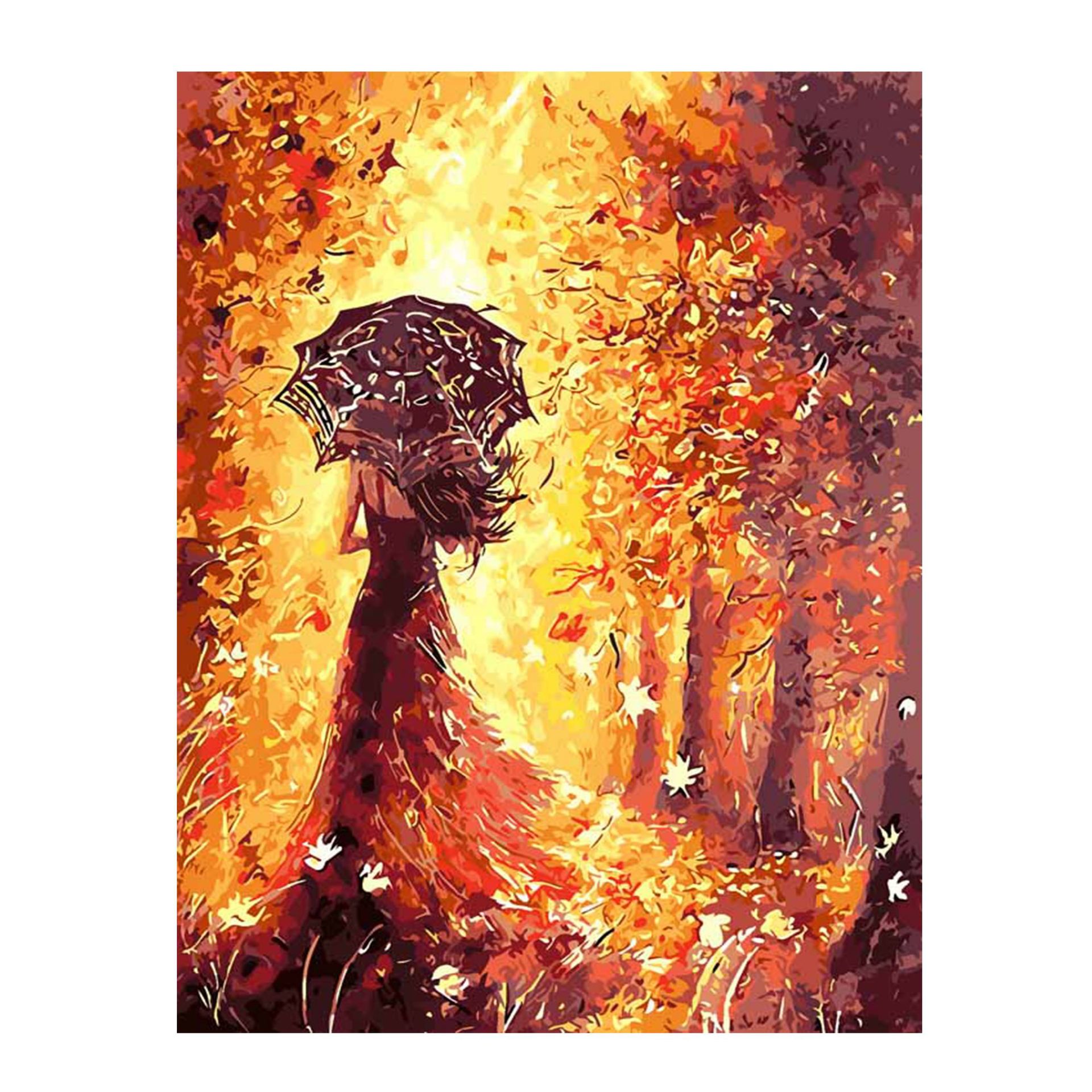 厂家批发秋霜叶人物数字油画diy 纯手绘客厅房间装饰画40*50无框