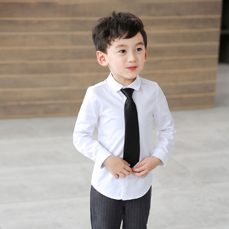 男童白衬衫短袖夏纯棉校服领带小学生透气领结儿童款中大童白衬衣
