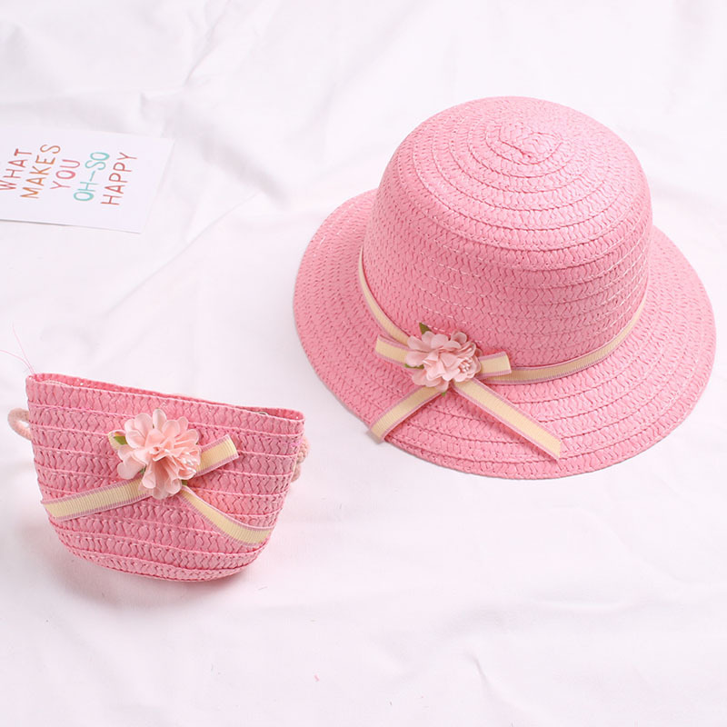 New Fresh Children's Straw Hat Spring and Summer Baby Girl Travel All-Matching Sunshade Hat Bag Two-Piece Suit