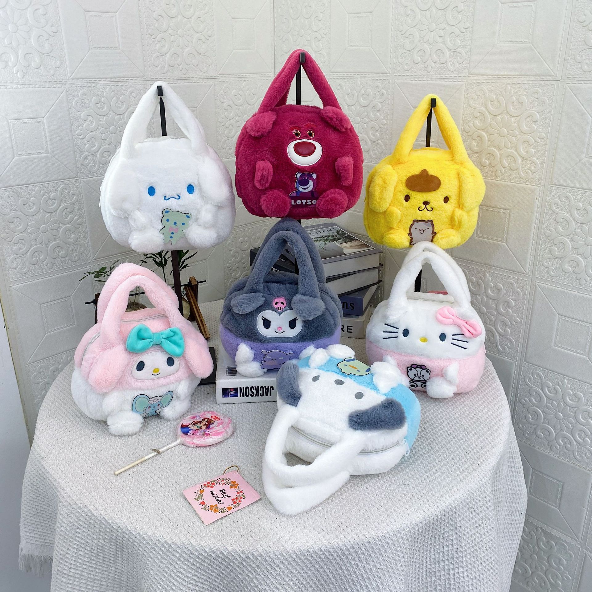 Cotton Filled Cute Handbag Plush Cartoon Bag Cinnamoroll Babycinnamoroll JK Bag Cute Student Girl Heart Mobile Phone Small Carrying Bag