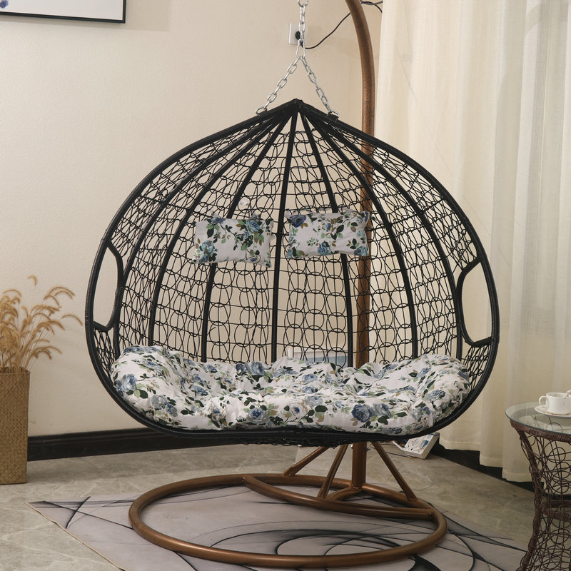 单人细藤编织鸟巢吊椅拼色秋千吊篮 双人藤编带扶手吊篮