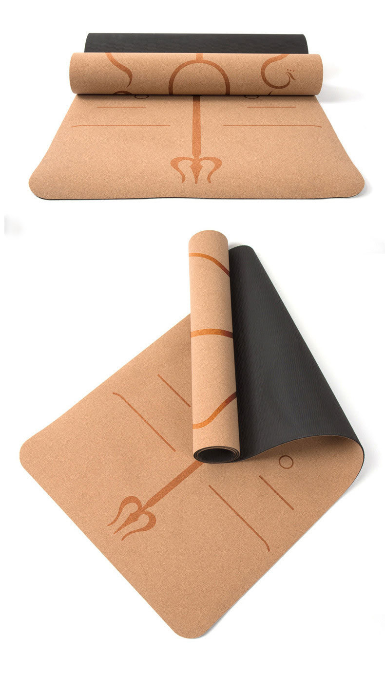 厂家定制 双层软木瑜伽垫加厚初学者tpe健身垫激光雕刻logo体位线