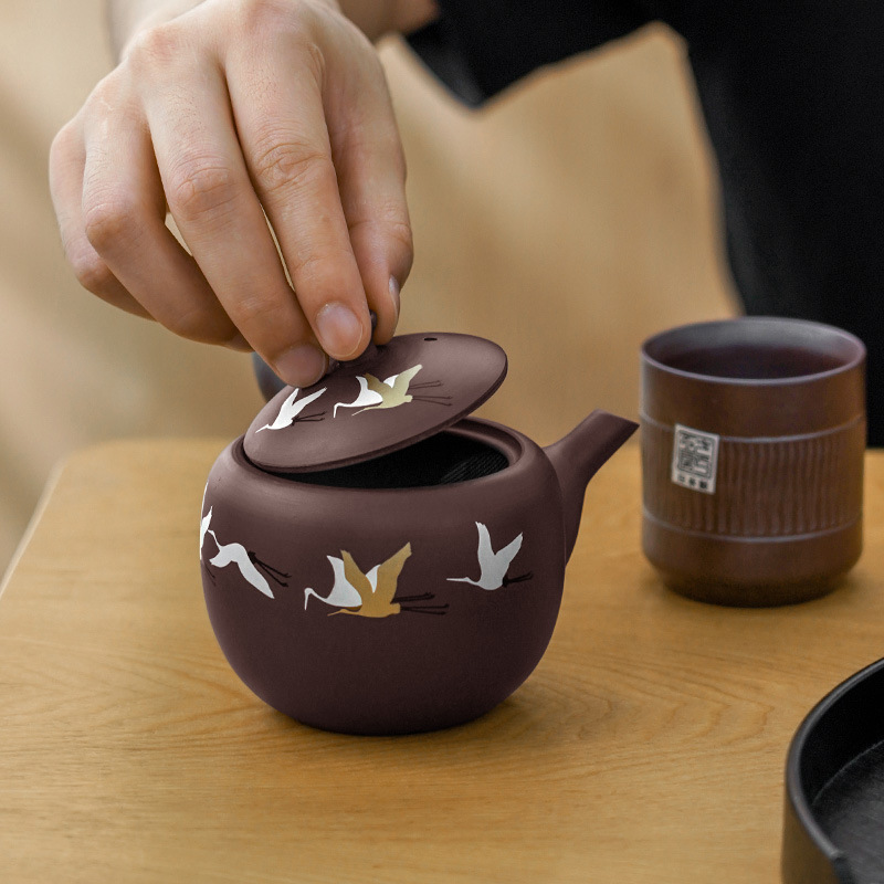 日本万古烧手工紫泥茶壶急须小号家用小茶壶泡茶壶侧把紫砂茶壶