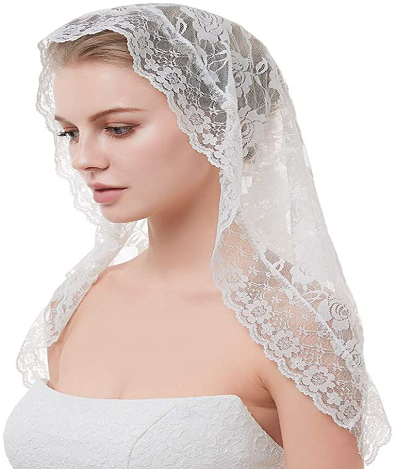 跨境欧美专供新娘蕾丝花边头巾穆斯林头饰婚纱头纱短款披肩遮面纱