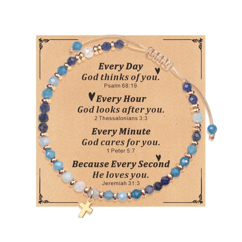 亚马逊跨境热卖4mm天然石金色十字架吊坠可调节女士手链带卡片