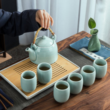 提梁壶陶瓷功夫家用整套青瓷茶具套组耐高温泡茶壶大容量茶杯茶盘