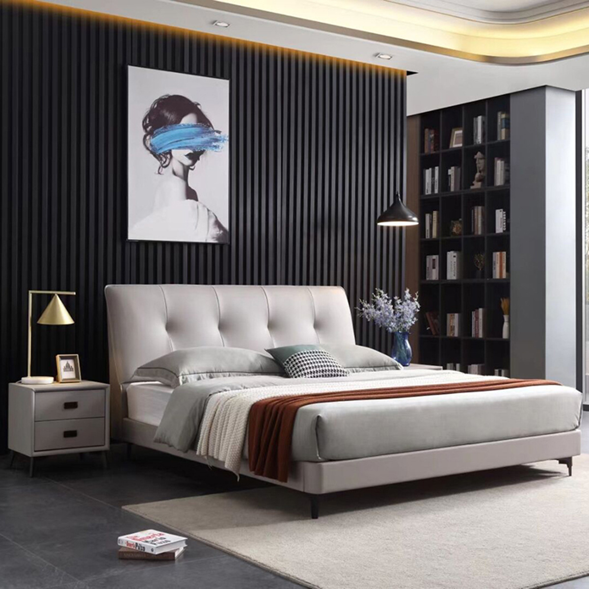 厂家直销现代简约真皮床小户型现代极简纳帕真皮软床1.5米1.8米