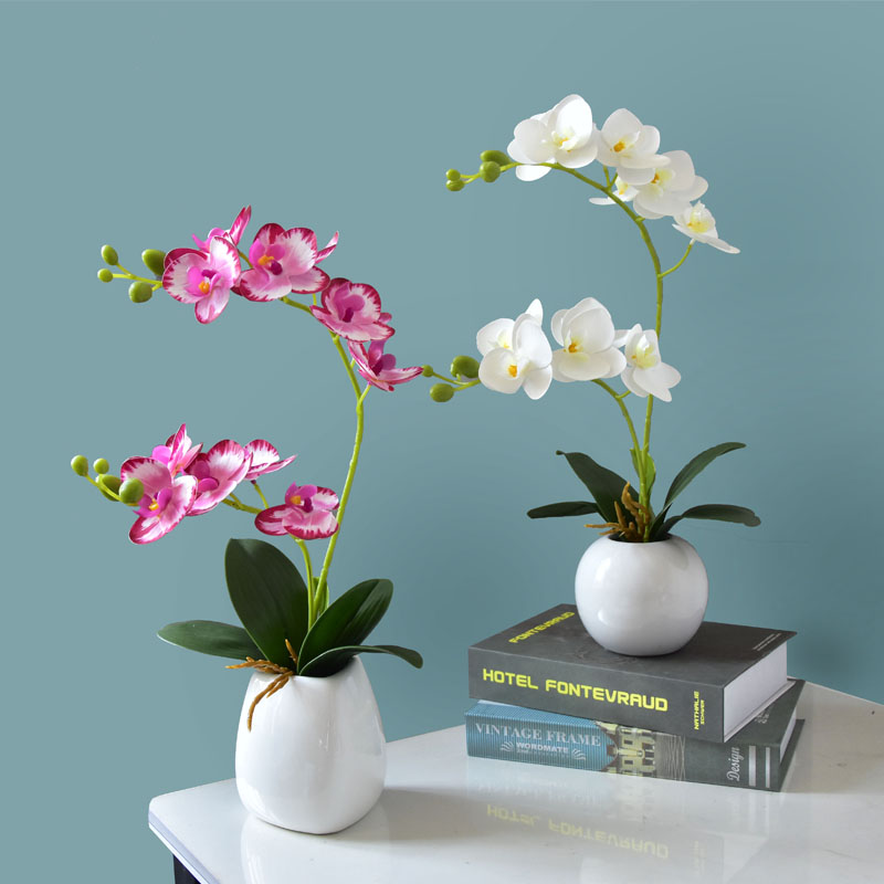 Flower Ornaments Phalaenopsis Small Pot Plant Fake Flower Living Room Desktop Hallway Flower Green Plant Decoration Youjing