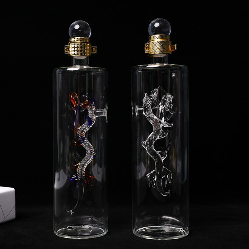 家用创意玻璃工艺酒瓶直管龙瓶泡酒瓶透明空白酒瓶1斤2斤3斤