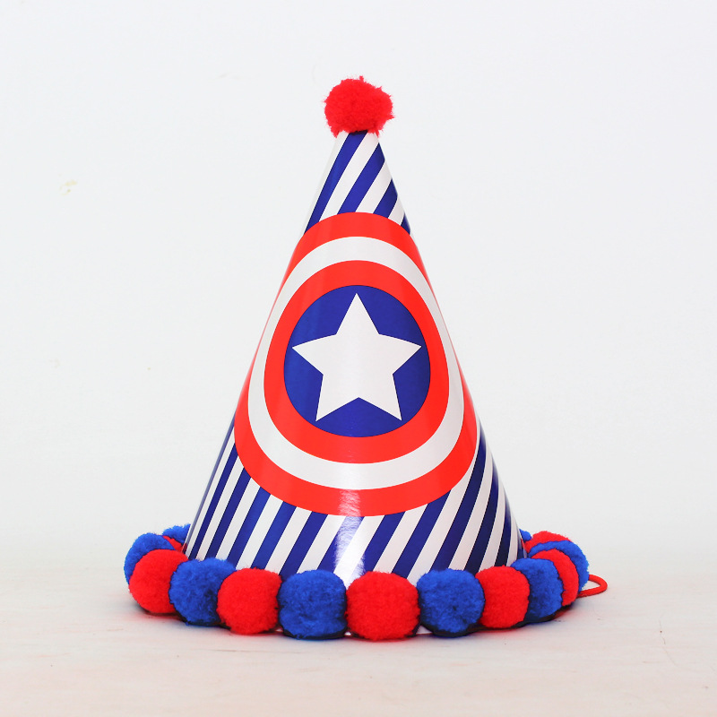 Wholesale Party Supplies Cake Hat Children Adult Year-Old Dress up Kindergarten Pointed Birthday Paper Hat Fur Ball