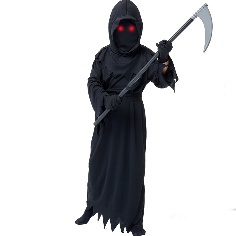 万圣节儿童死神衣服鬼服红眼睛幽灵恶魔死神长袍cosplay扮演服装