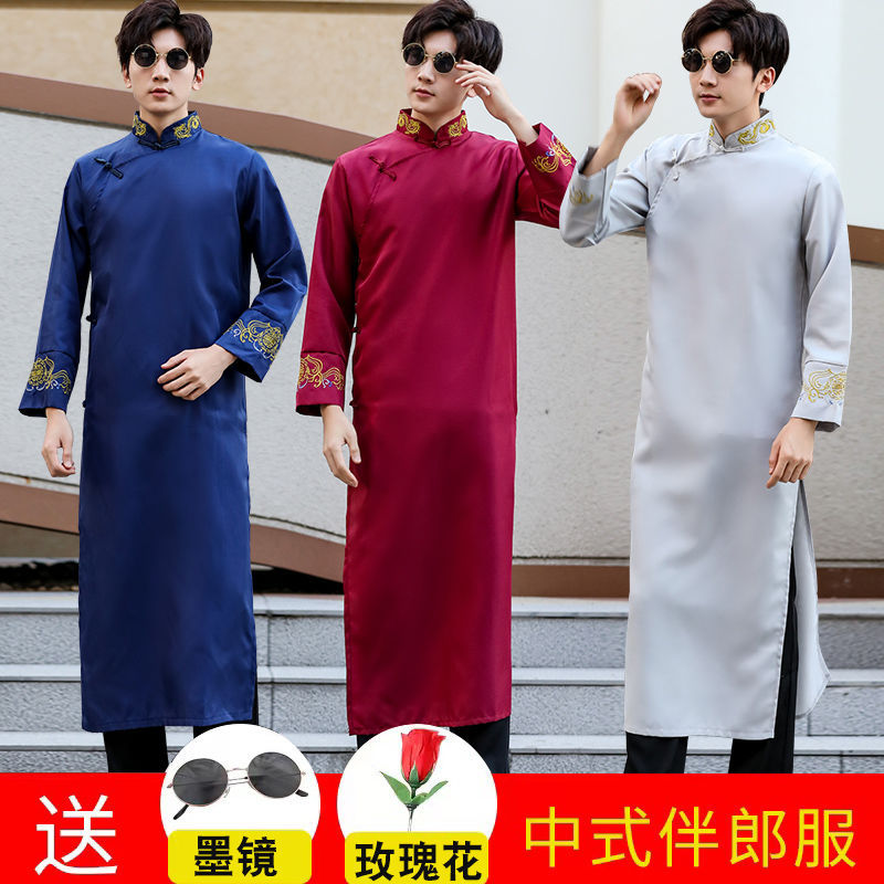 伴郎服中式兄弟团服装冬季接亲大褂中国风结婚礼服男搞笑马褂唐装