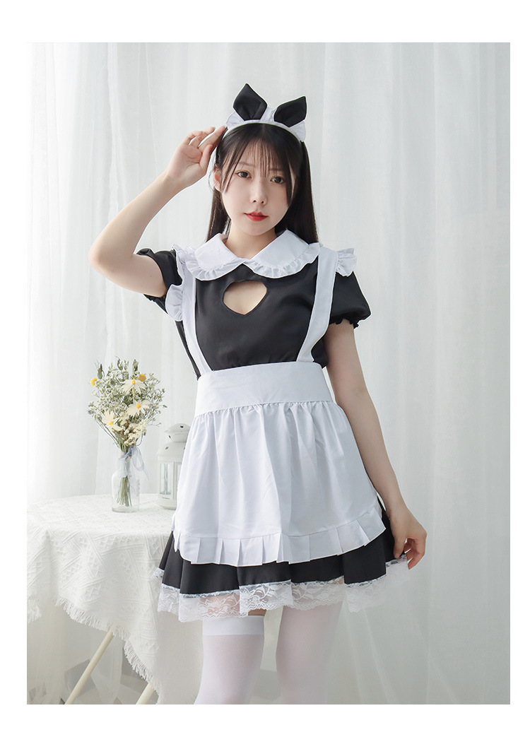 情趣内衣爱心漏空女仆装动漫女佣服套装蕾丝可爱cos带头饰s0344