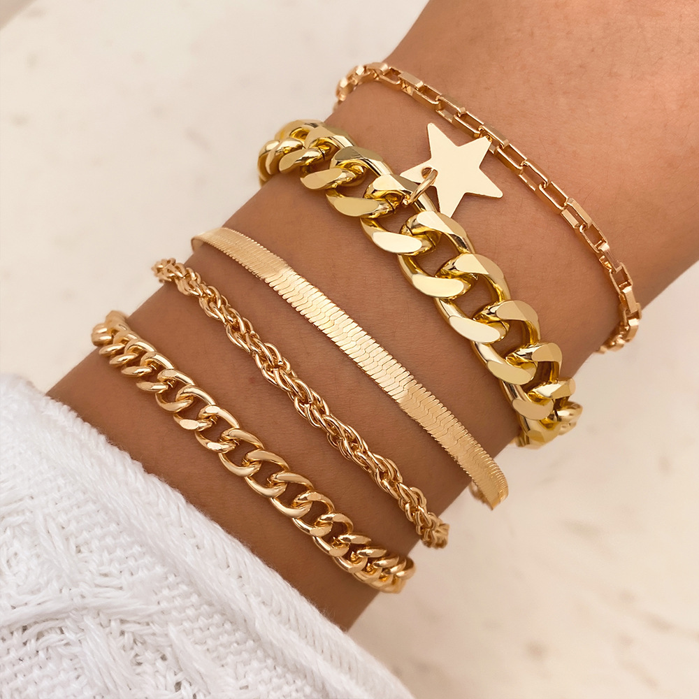 Europe and America Cross Border Retro Thick Chain Personalized Bracelet Mix and Match Open-Ended Bracelet Bracelet Twin Style Set Bracelet Wholesale