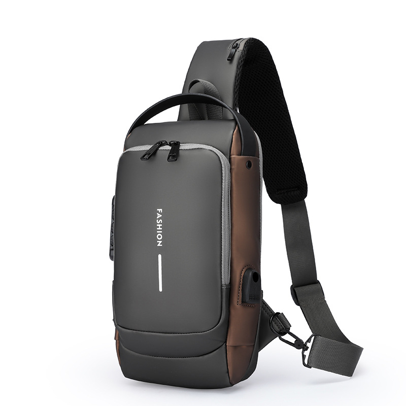 Men's Chest Bag Password Lock Anti-Theft Derm Waterproof USB Charging Port Multi-Function Sports One-Shoulder Crossbody Motorcycle Bag