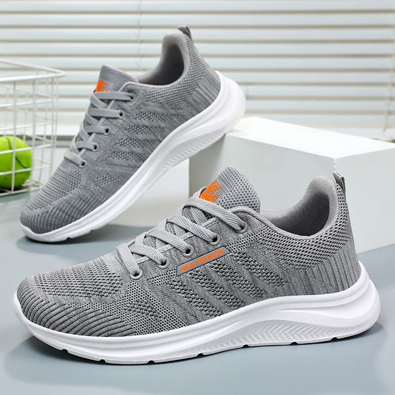 2024 Spring New Simple Men's Shoes Pure Black Sports Leisure Shoes Lightweight Breathable Couple Flying Woven Shoes