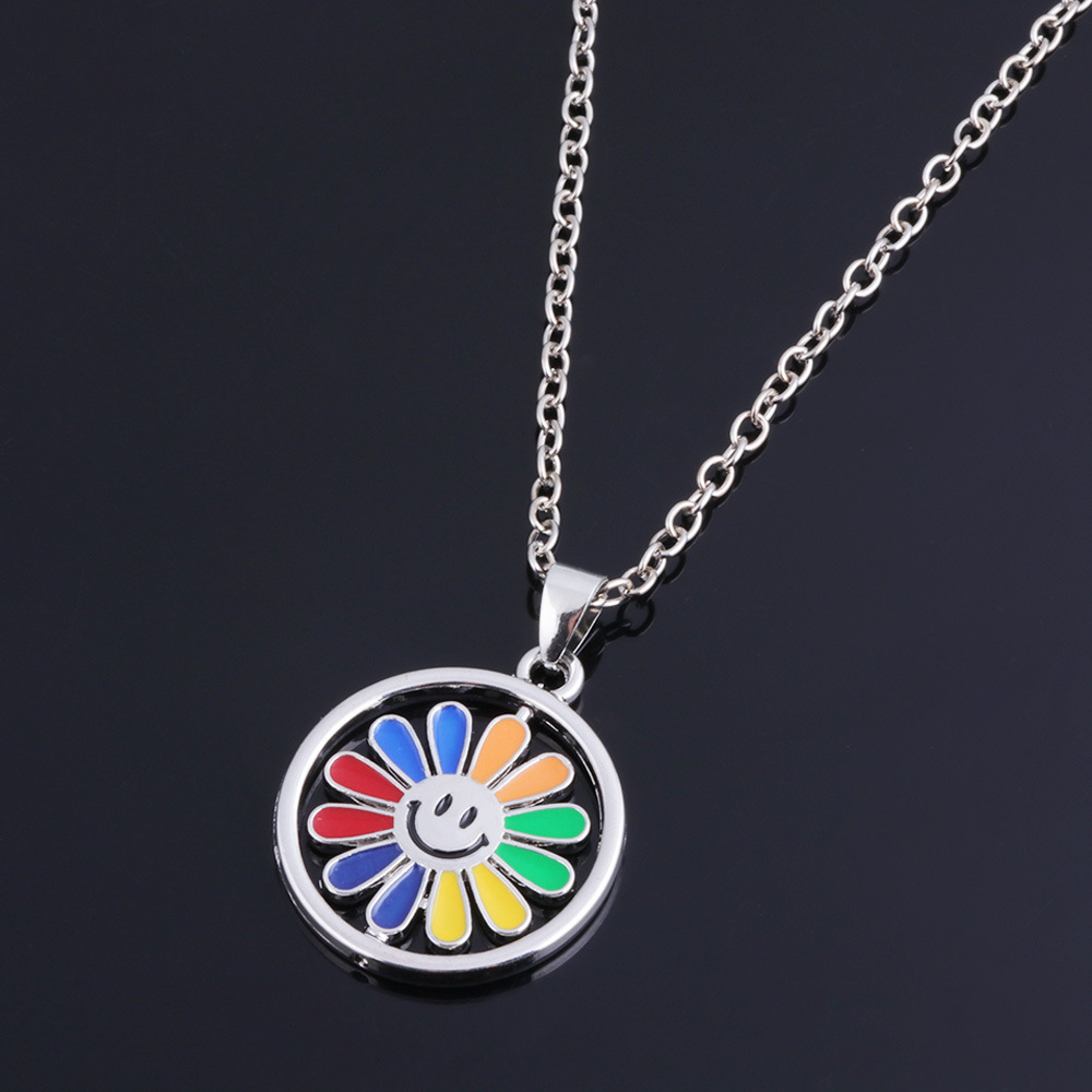 日韩 旋转七色花项链 个性时尚百搭嘻哈毛衣彩色花朵项链男士饰品
