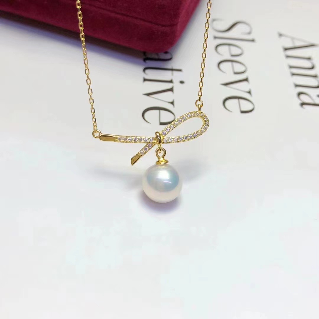 diy珍珠配件 s925银套链空托 时尚款吊坠带银链女 配9-10mm圆珠