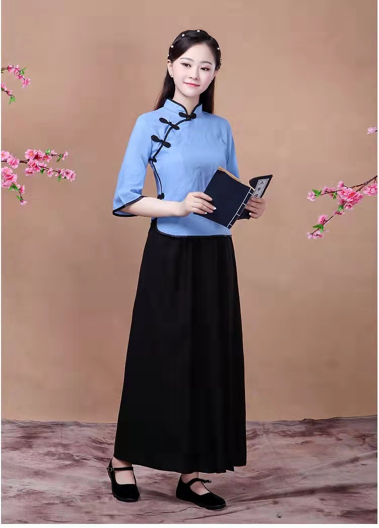 经典款民国风古装五四青年装女学生装班服复古棉麻红歌大合唱演出
