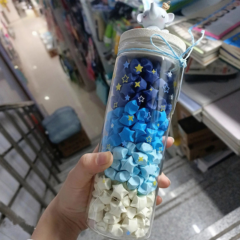 渐变色星星折纸叠幸运星彩纸条编小五角星材料许愿瓶折星星手工纸