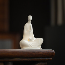 中式德化白瓷禅意摆件小和尚人物工艺品家居客厅玄关陶瓷装饰摆设