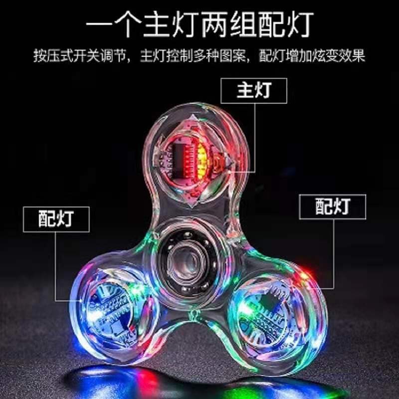 Cross-Border Amazon Fingertip Crystal Gyro Led Luminous Transparent Flash Decompression Gyro Toy Factory Direct Sales