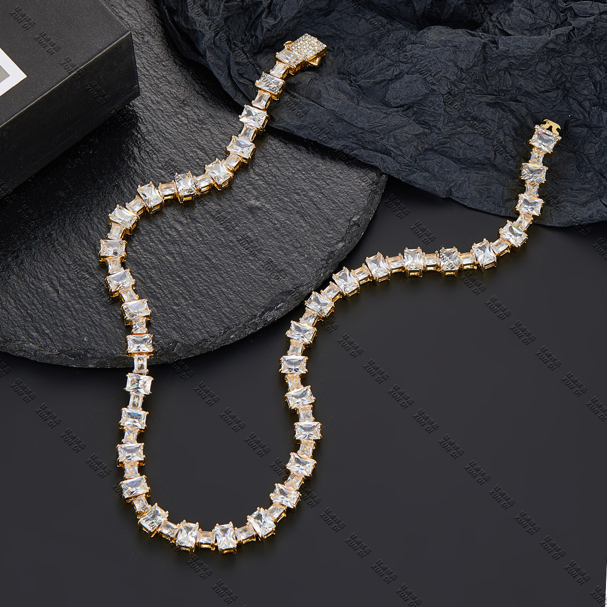 Cross-Border New Square Zircon Rock Sugar Chain Advanced Texture All-Match 10mm Rock Sugar Necklace Wholesale One Piece Dropshipping