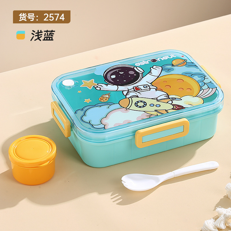 Cartoon Three-Grid Lunch Box Astronaut Dinosaur Unicorn Children's Lunch Box with Salad Bowl Sealed Lunch Box Crisper