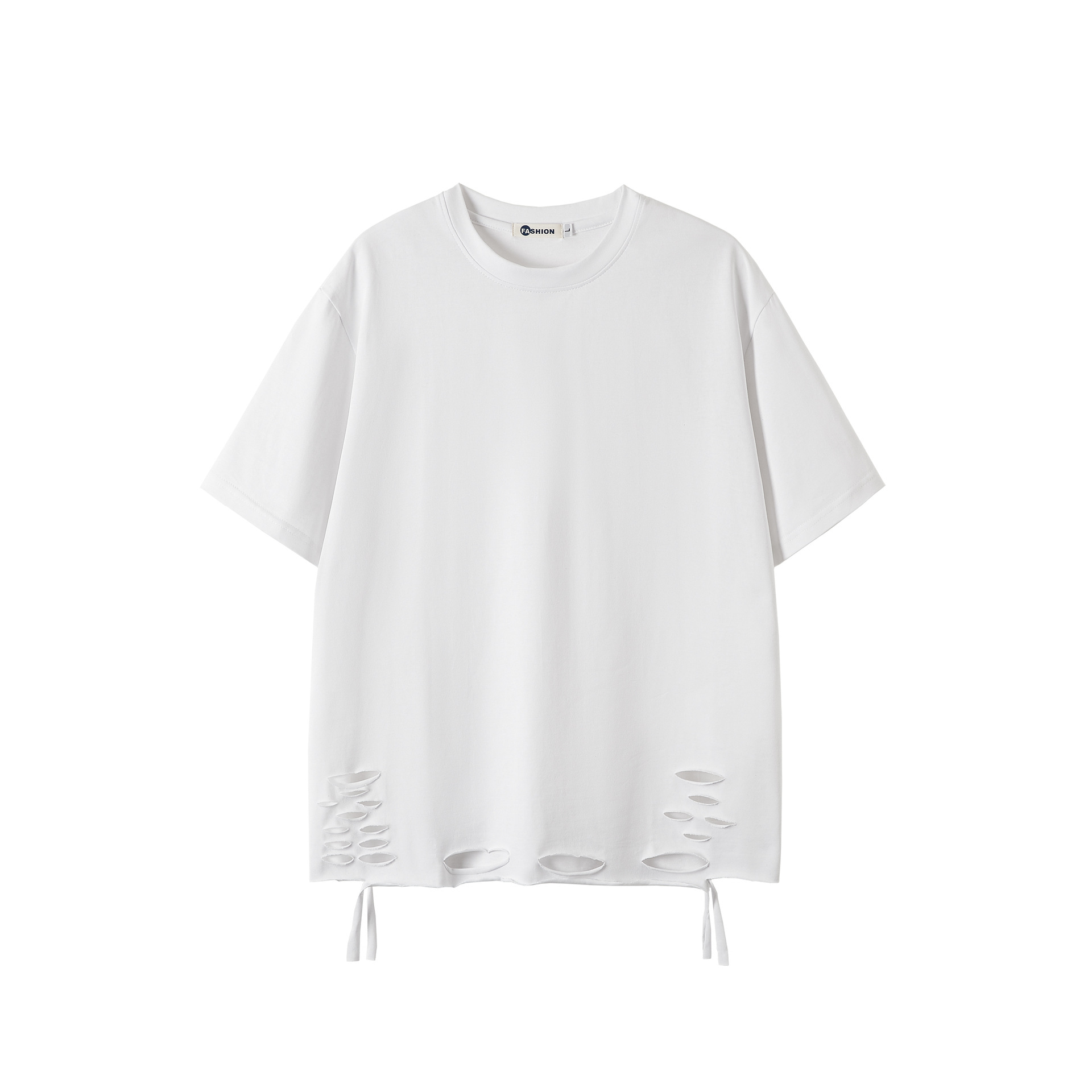 夏季男装新款男女情侣美式圆领套头破洞短袖t恤青年学生大码上衣