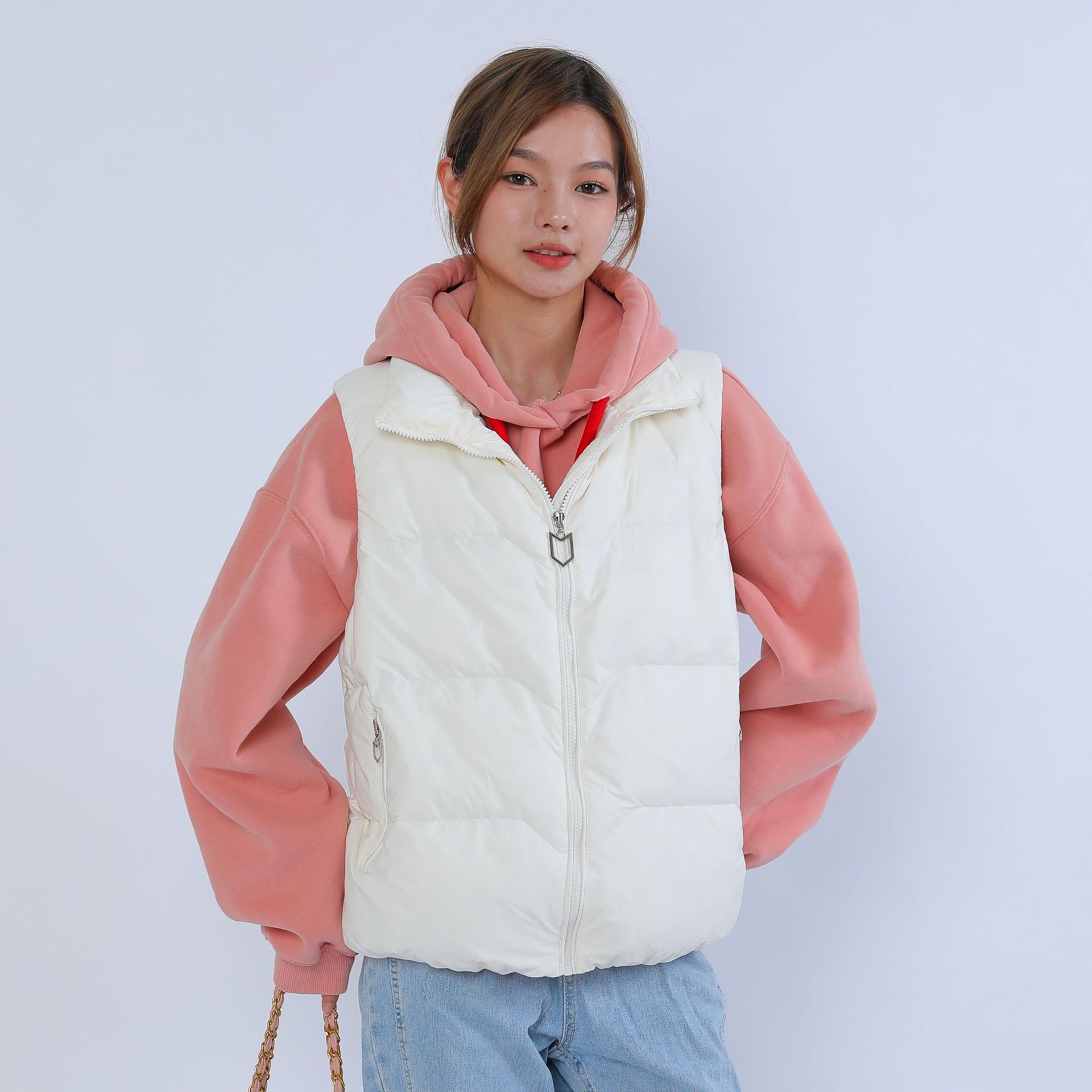 Winter Siyu 2023 Women's Loose Free Size Korean Style Stand Collar Vest Women's Vest Women's New Simple down Jacket