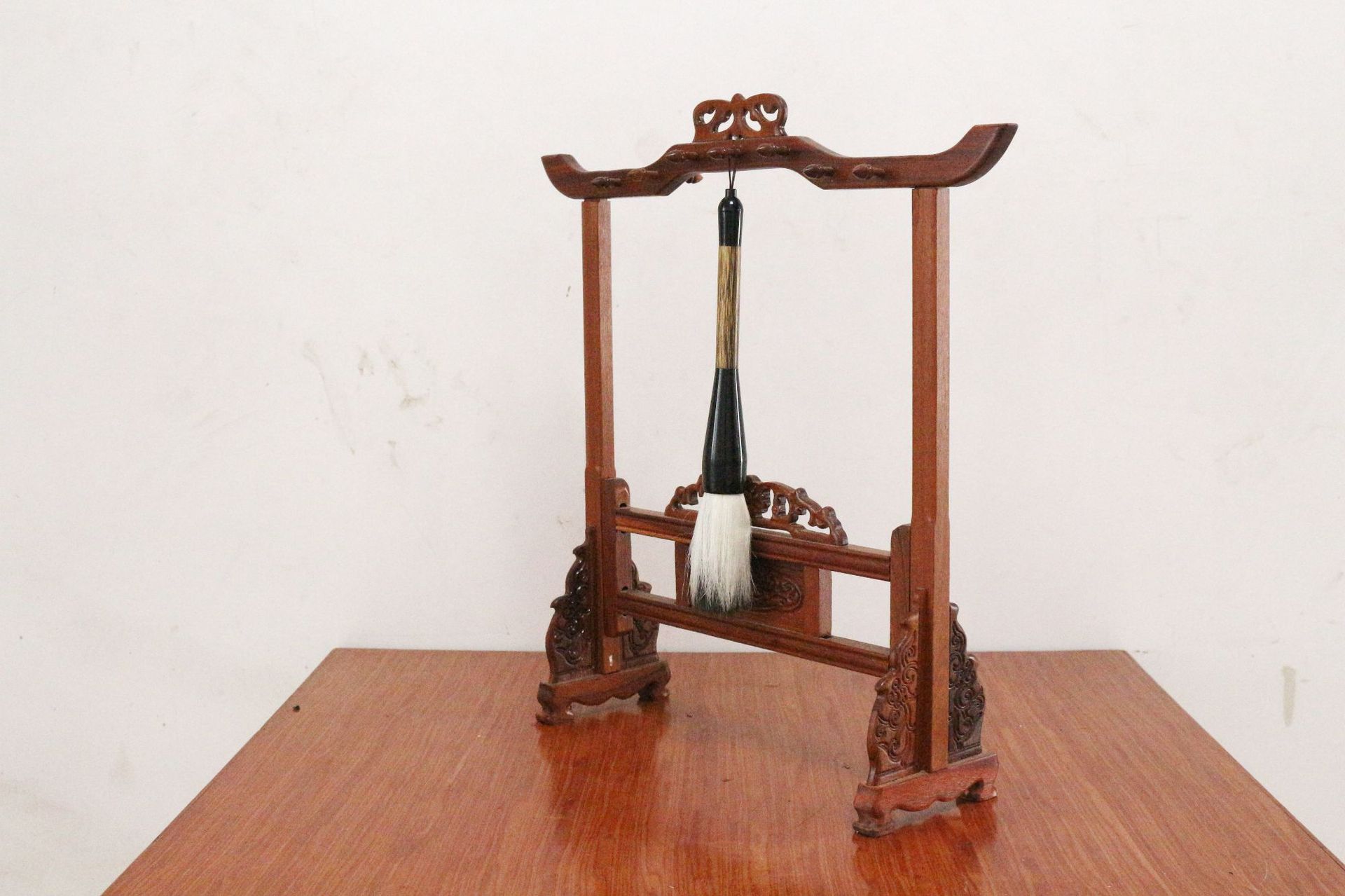 汉隶轩文化 复古毛笔架14挂红木 文房四宝书法笔挂红贵宝毛笔摆件