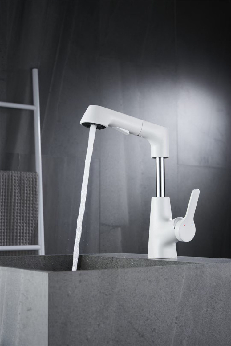 白色升降抽拉式水龙头铜洗手盆水龙头直播网红面盆水龙头洗头龙头