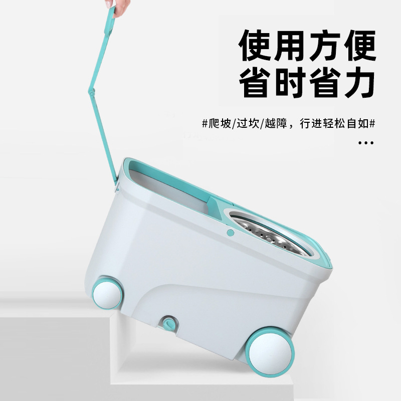 Wet and Dry Hand-Free Rotating Mop Household Stainless Steel Spin-Dry Cleaning Mop Bucket Cotton Thread Mop Cloth