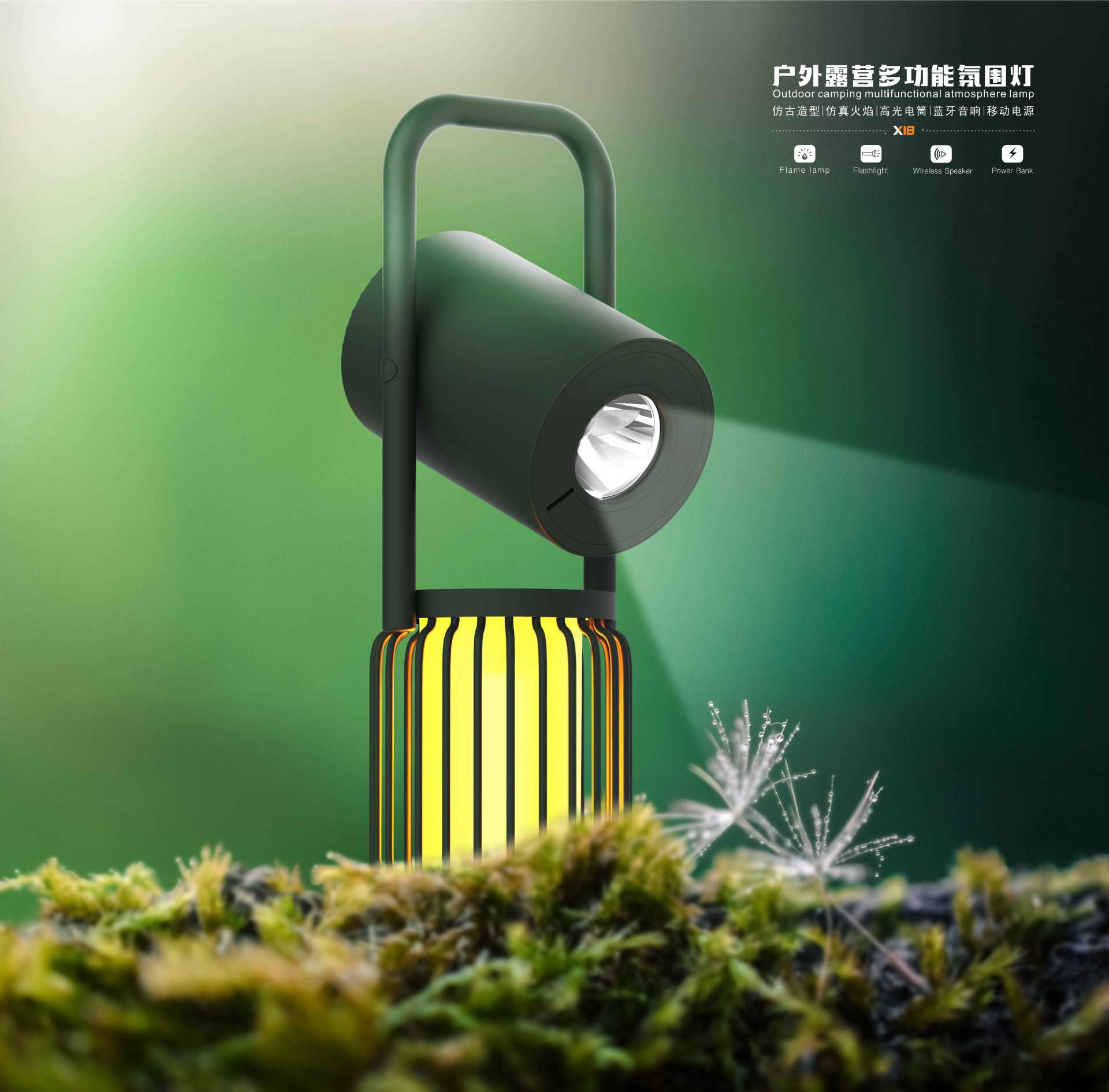 Cross-Border Multi-Functional Outdoor Audio Camping Light High Light Flashlight Emergency Charging Treasure Flame Lamp Camping Light