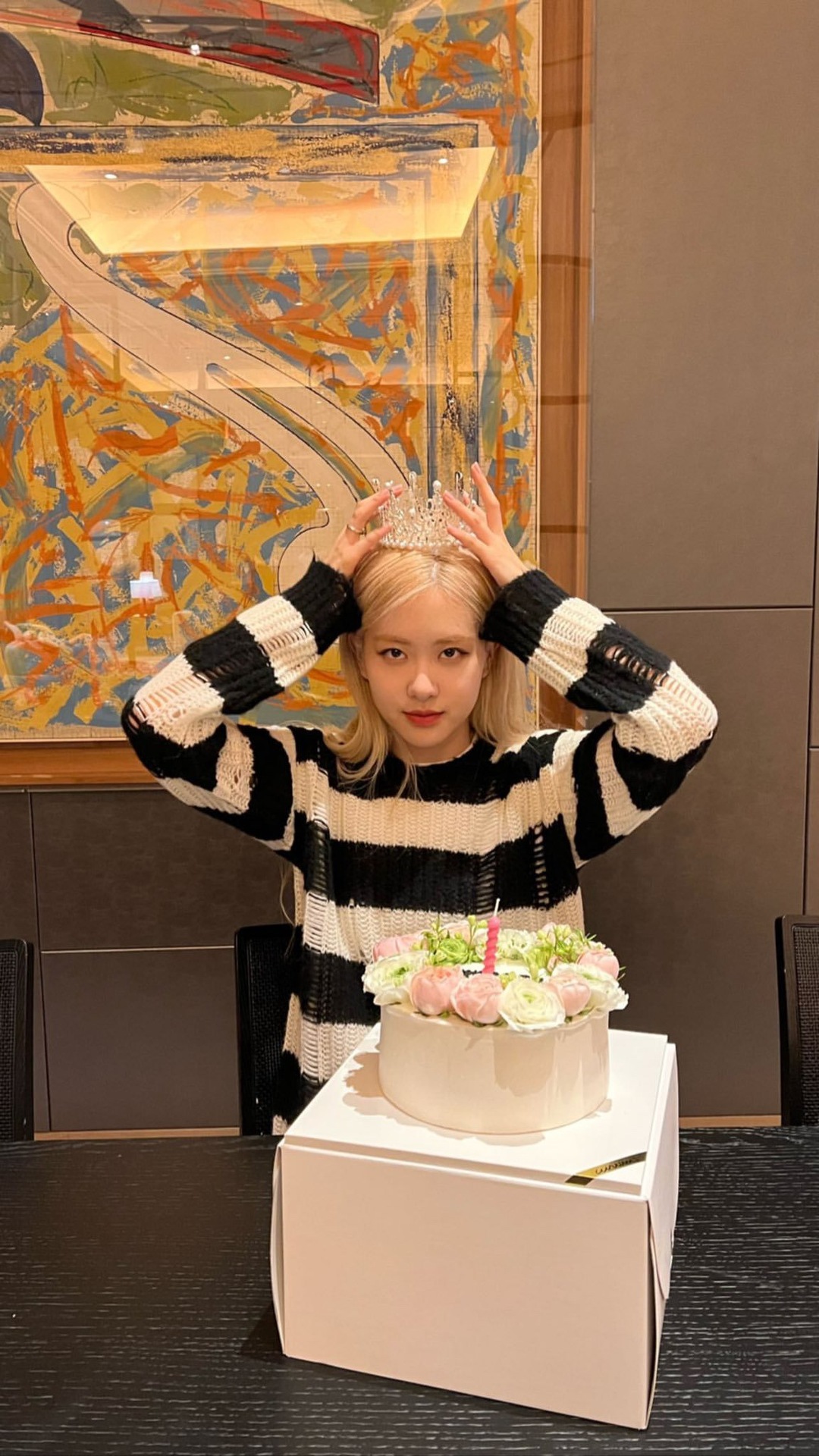 rose朴彩英杨幂同款黑白条纹破洞毛衣薄款宽松慵懒风针织衫上衣女