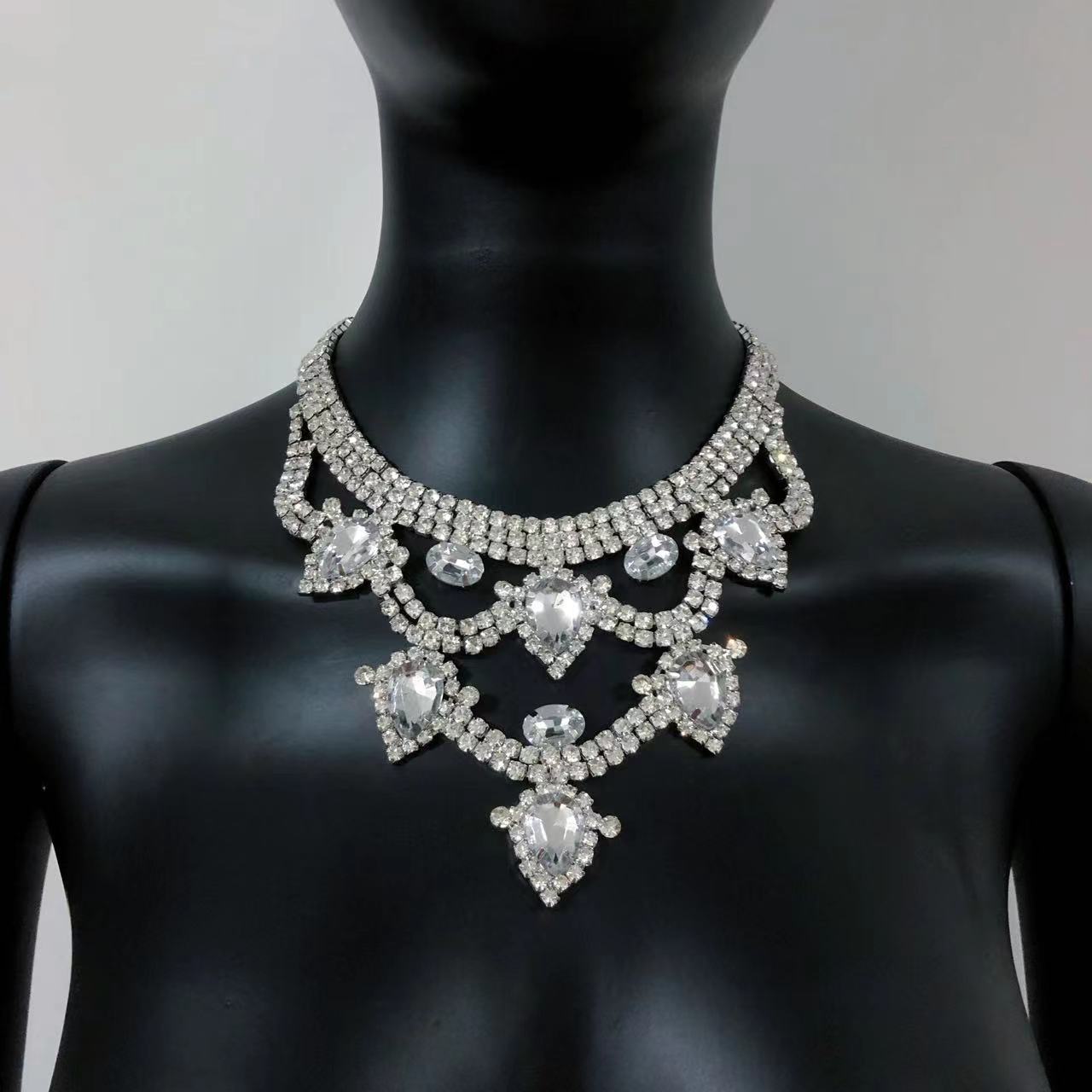 欧美风新款夸张颈链大项链时尚奢华水钻项链满钻配饰女necklace