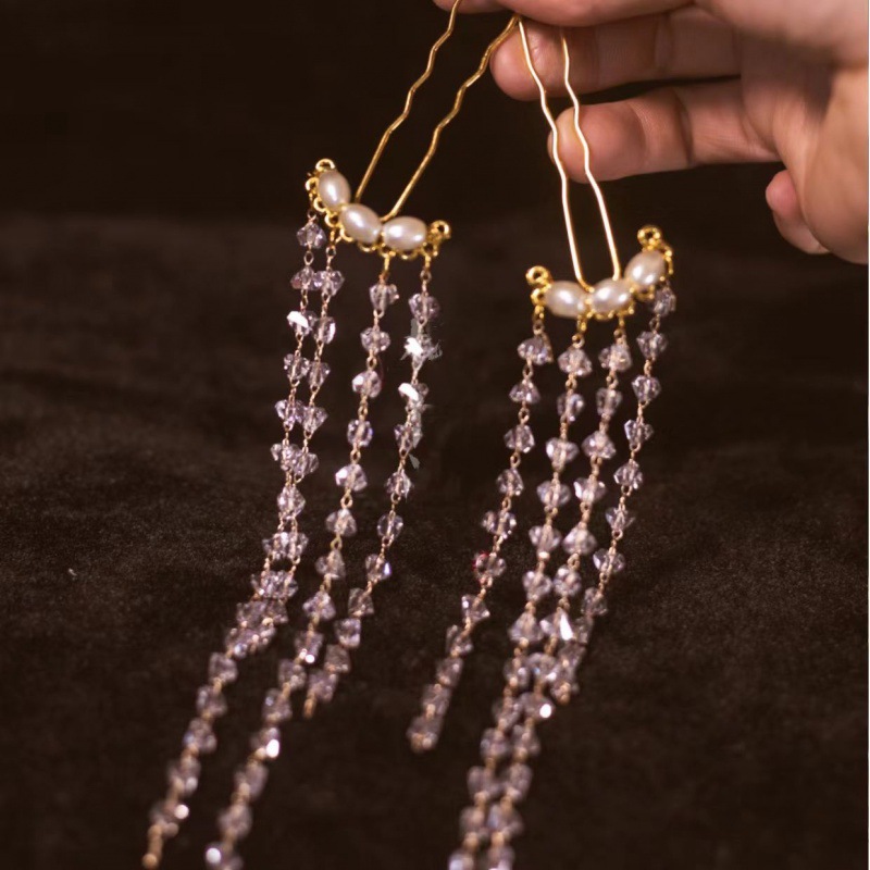 明制汉服古风点缀流苏步摇发钗唐风百搭珍珠簪子u钗发梳插配头饰