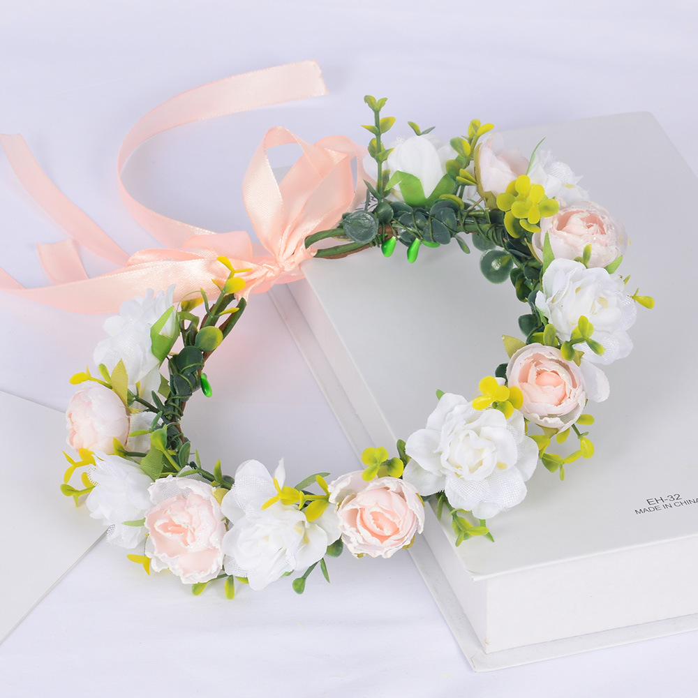 批发新款花环超仙新娘头饰手工仿真花朵仙女头花环结婚摄影发饰品