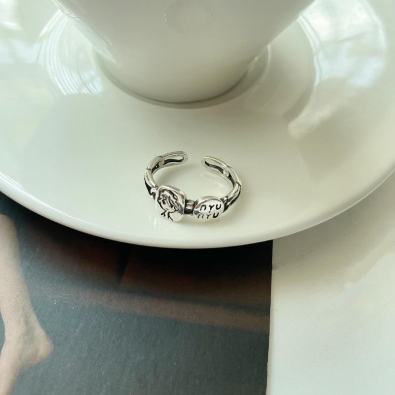 Zhiyun 925 Silver Portrait NYU Letter Design Ring Non-Fading Niche Open Ring Female Ins Style Wholesale