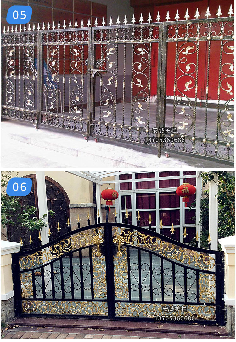 别墅铁艺大门 中式庭院小区工厂铁艺大门农村推拉双开门厂家