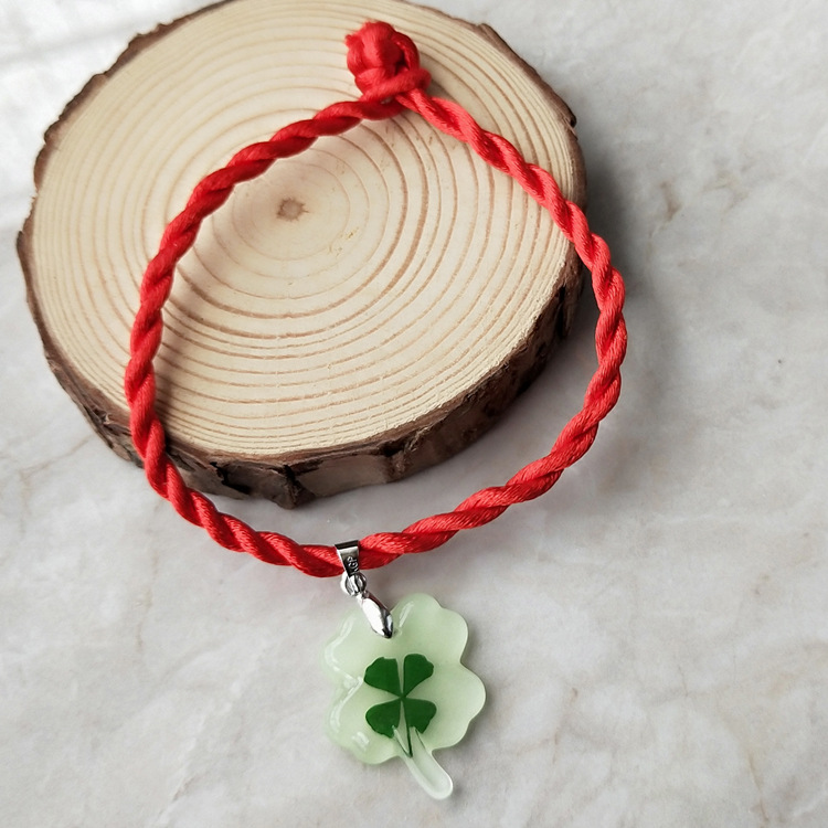 四叶草标本配件礼物夜光幸运手链韩版男女简约手工编织红手绳饰品