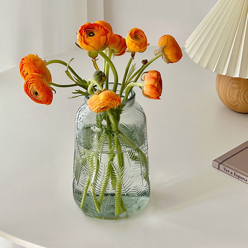 花瓶批发复古浮雕玻璃花瓶高档客厅办公室鲜花插花水养花瓶摆件