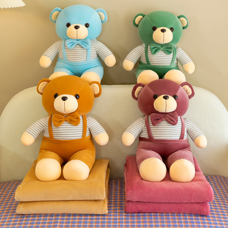 cartoon strap bear doll two-in-one car summer quilt and comfort pillow afternoon nap pillow quilt wholesale plush toy