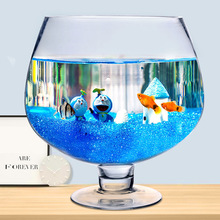 小型鱼缸加厚玻璃客厅桌面创意酒杯高脚杯金鱼乌龟缸空气造景靈