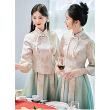 中式伴娘服中国风闺蜜姐妹团秀禾礼服复古感简约礼服裙女