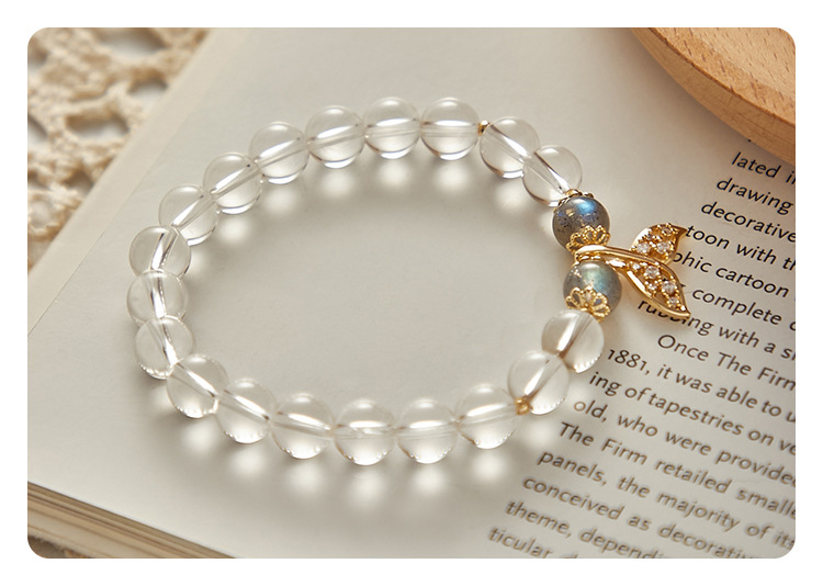 天然白水晶手链女时尚简约灰月光石珠子串珠鱼尾diy手串饰品首饰