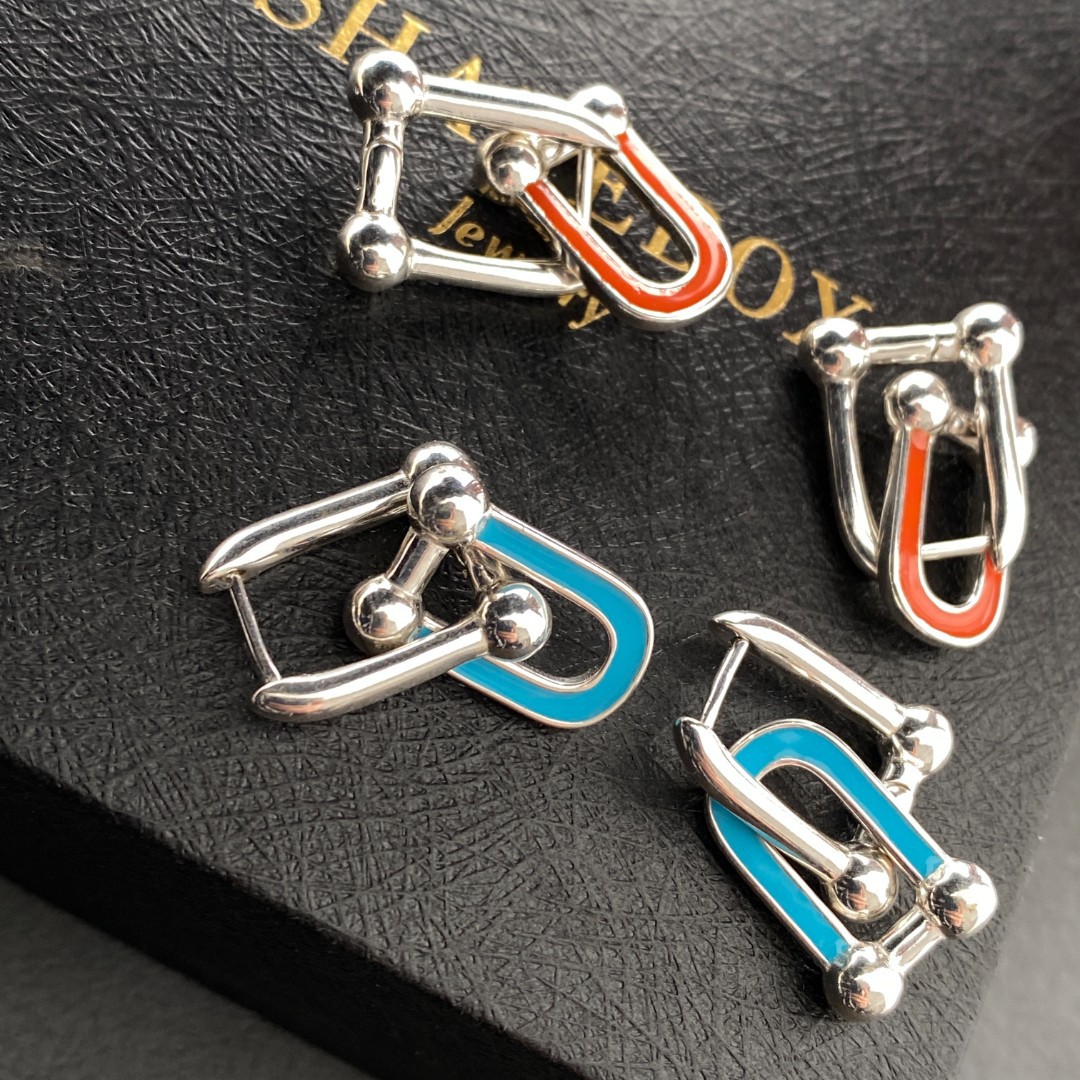 925银珐琅彩马蹄扣耳扣女耳环小众设计感轻奢高级感时尚-阿里巴巴