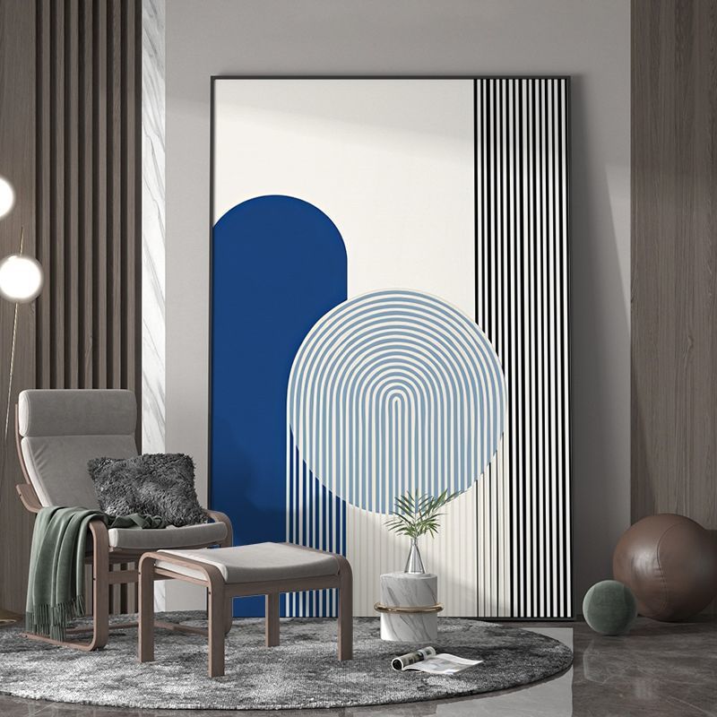 背景墙装饰现代轻奢客厅玄关画蓝色抽象沙发画竖版走廊过道壁画