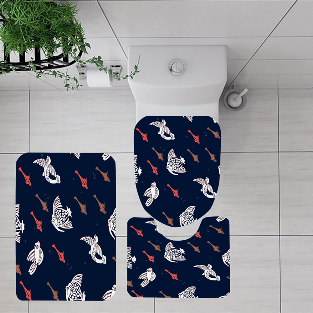 Cross-Border Bathroom Set Digital Printing Toilet Three-Piece Cartoon Fish Waterproof Shower Curtain Four-Piece Set One Piece Dropshipping