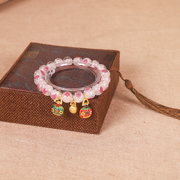 Cherry Blossom Pink Glaze Bracelet Luminous Heart Bracelet Personalized Design Qin Xiaoxian Same Style Fragrant Gray Glazed Bracelet